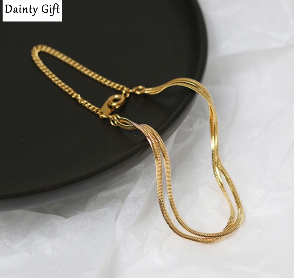 Women Girl Gold Plated Titanium Stainless Steel Double Herringbone Bracelet 6-8″