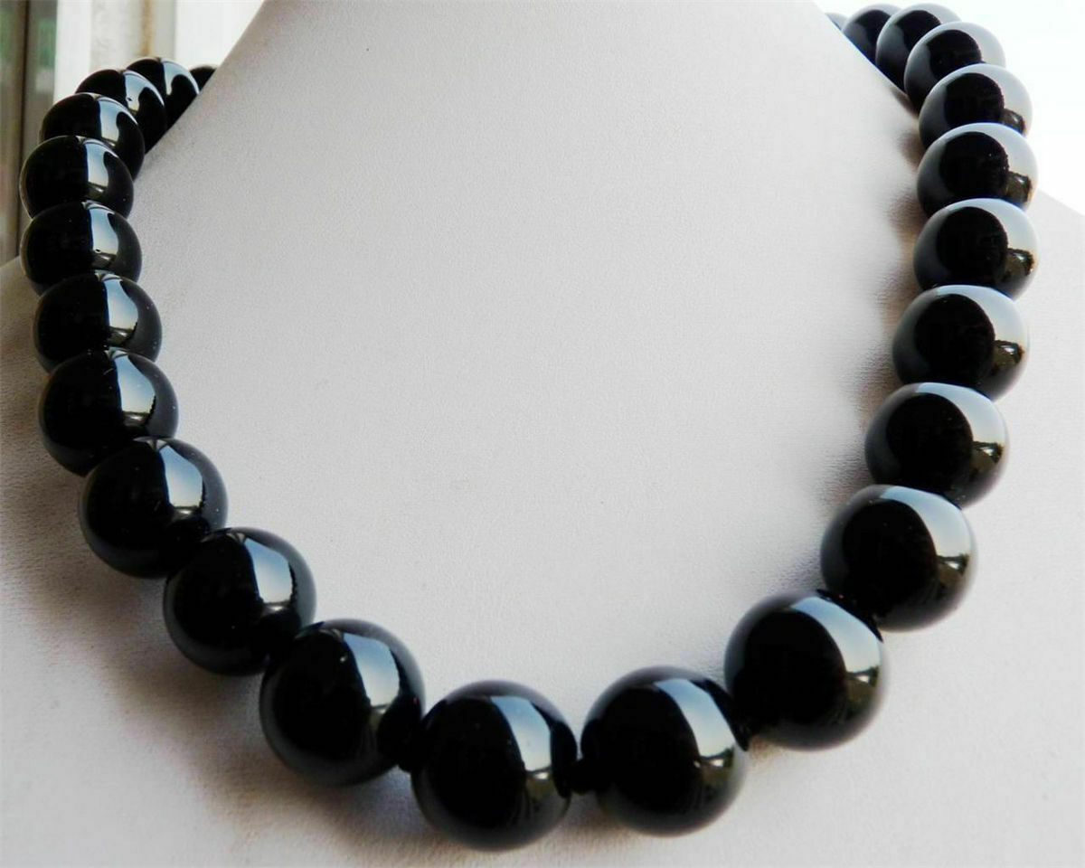 Natural 8 10 12 14 16MM Round Black Agate Onyx Gemstone Beads Necklace18-36″
