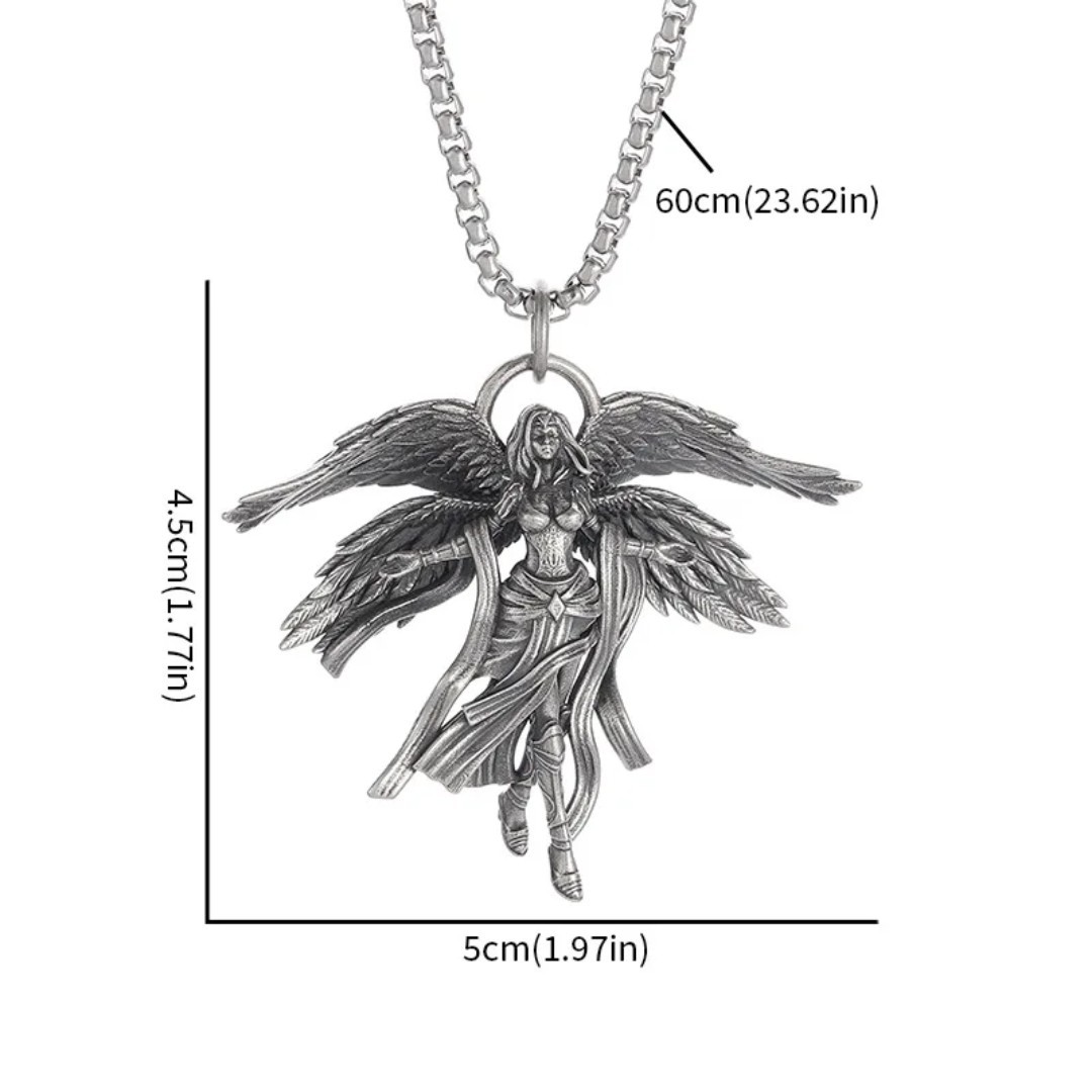 Silver Tone Metal Angel 4 Wing Charm Pendant Necklace Box Chain 23.62in