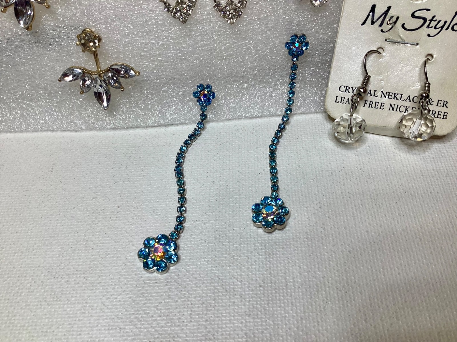 Rhinestone/Crystal Pierced Earrings Jewelry Collection 8 Pair Lot
