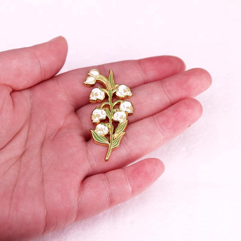 Skull Lily of the Valley Enamel Pin Flower Badge Brooch for Backpacks Coats Hats
