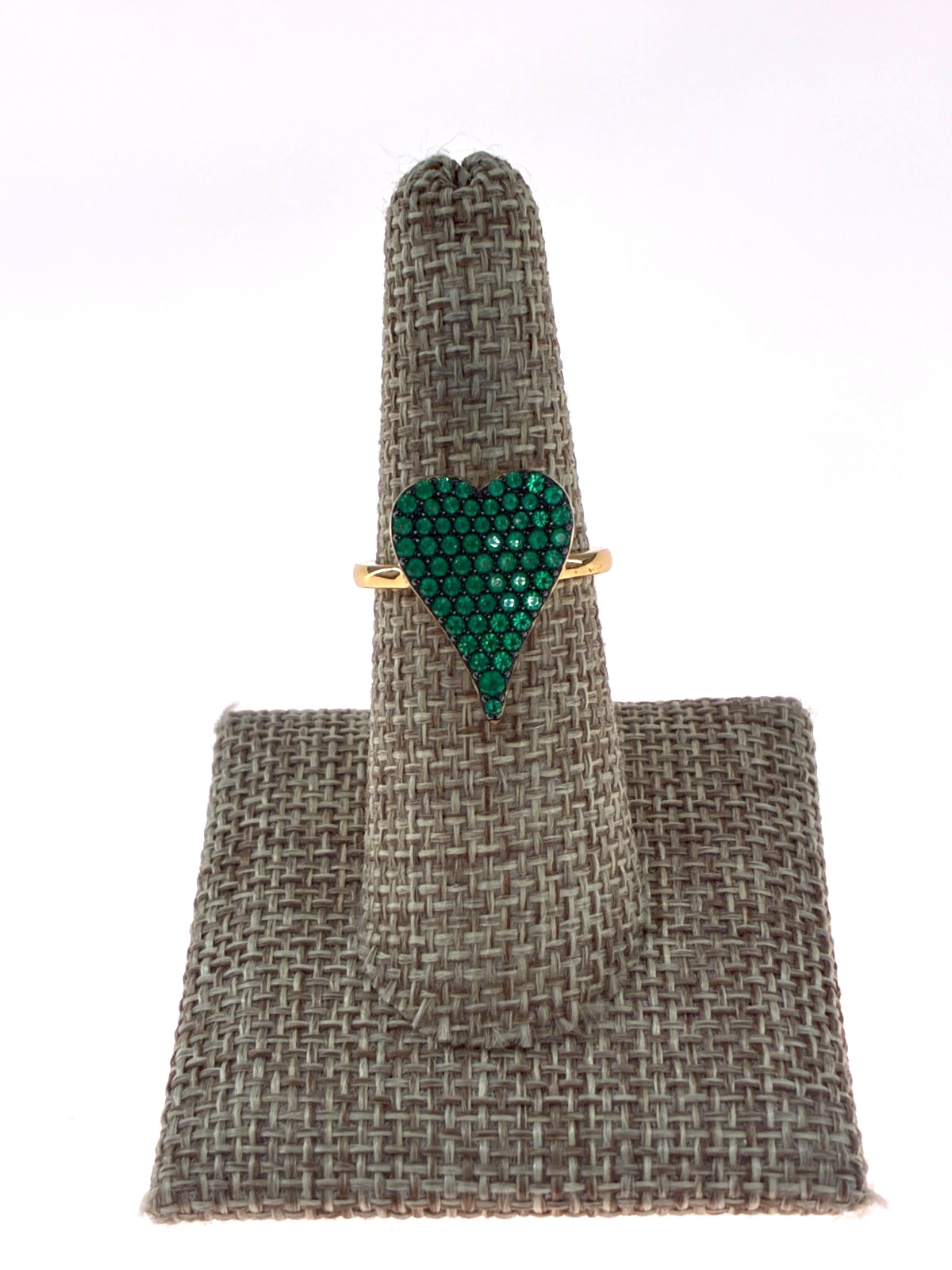 Diamonique x Jennifer Miller Green Pave Heart Ring 14K Plated Sterling Silver 7