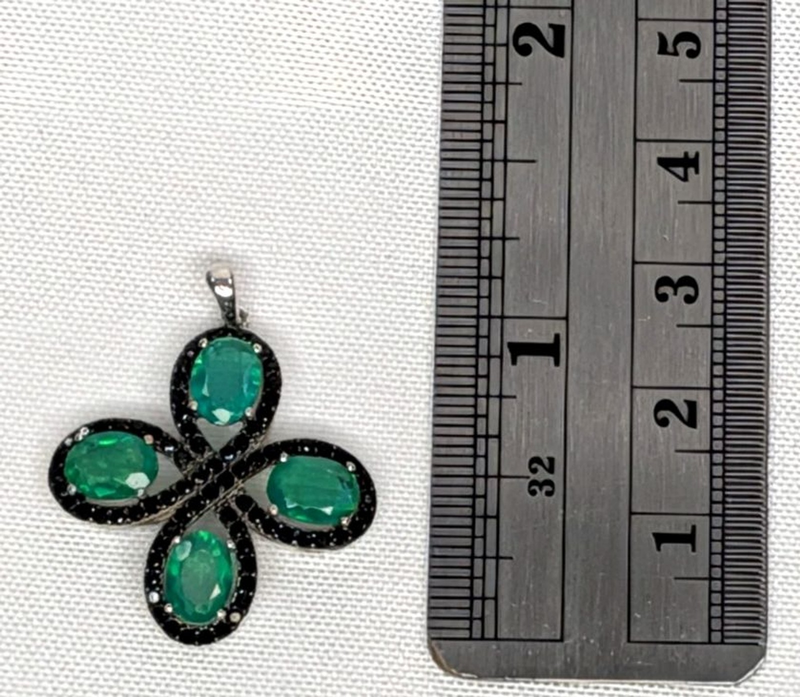 Green Emerald & Black Spinel Pendant in Sterling Silver