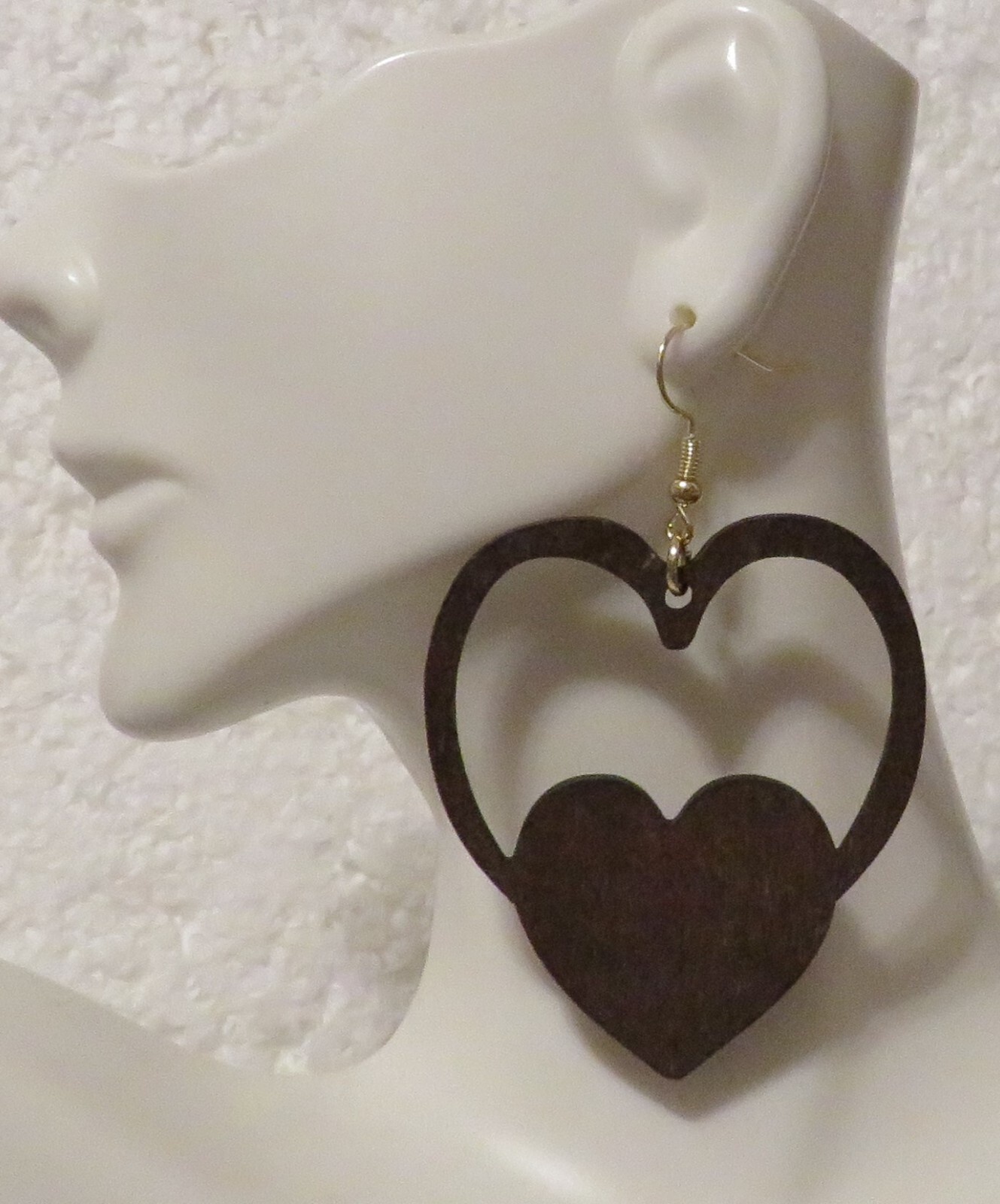 Open Wood Heart Drop Earrings 2″ Hook Dangle