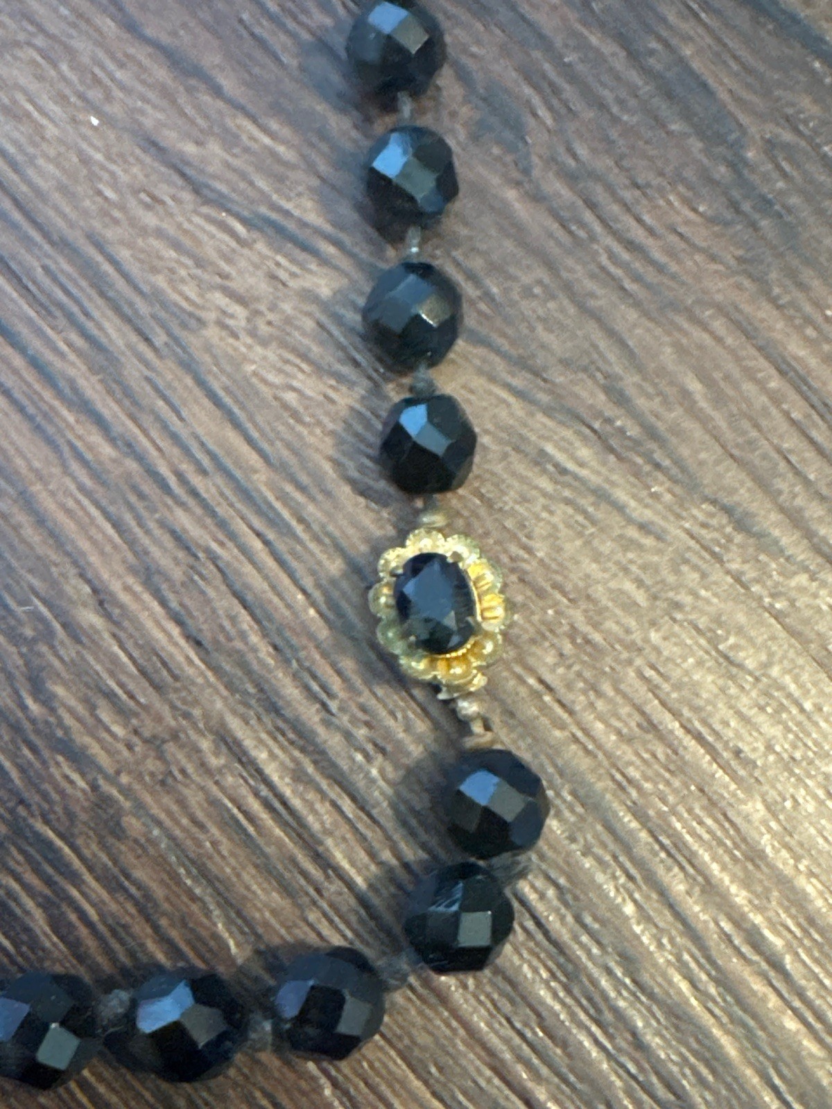 VTG 1920s Art Deco Black Glass Flapper Necklace 60inch Knotted Rope Strand MCM⁠
