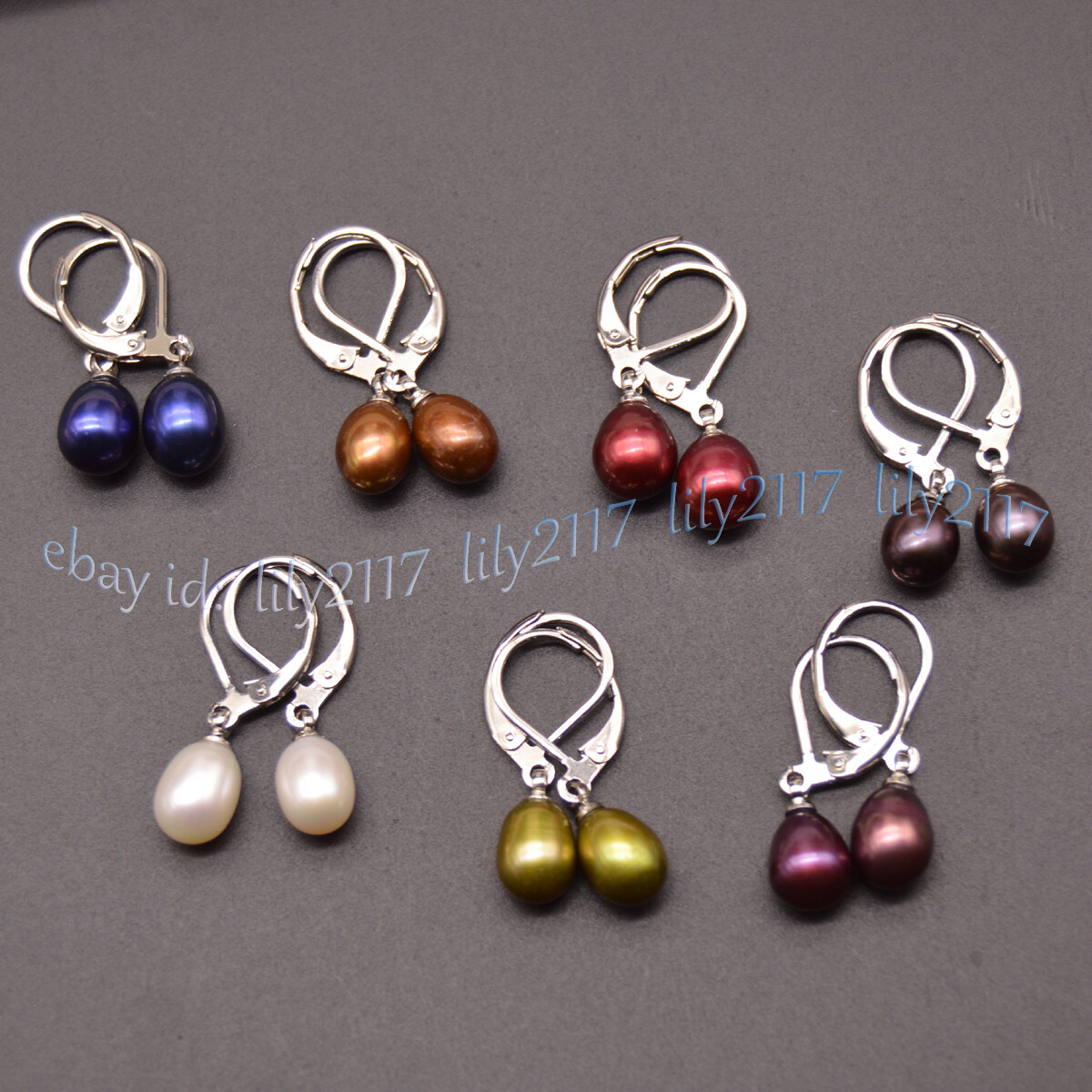 7-8mm Multicolor Natural Freshwater Pearl Drop Dangle Silver Leverback Earrings