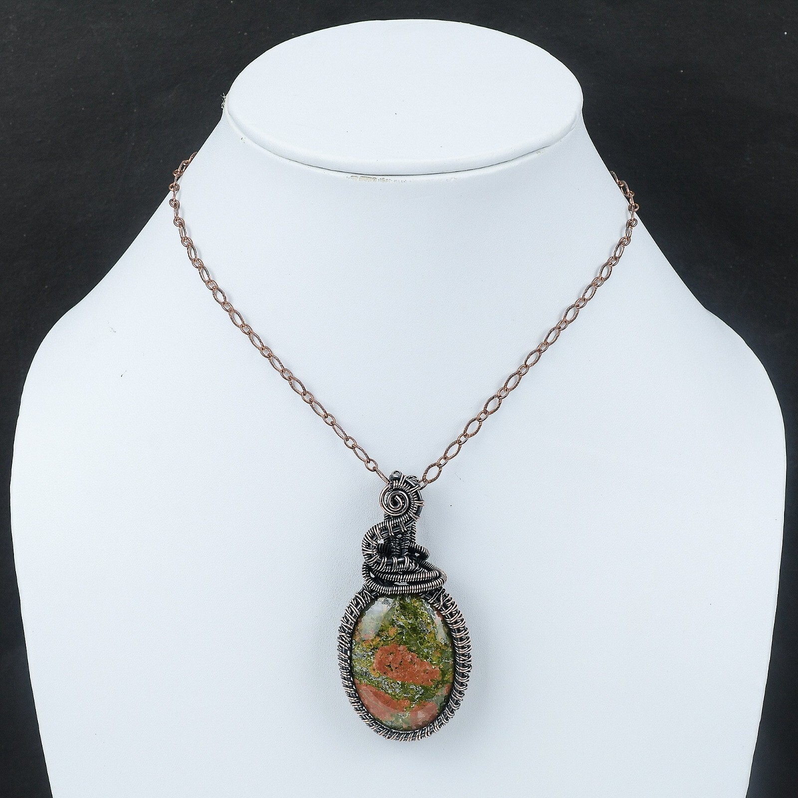 Unakite Gemstone Handmade Jewelry Copper Friend Gift Wire Wrapped Pendant 2.6″