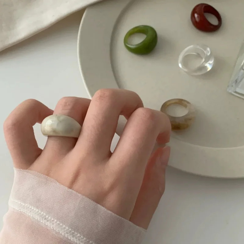 Transparent Acrylic Geometric Ring Round Resin Band Lightweight Jewelry