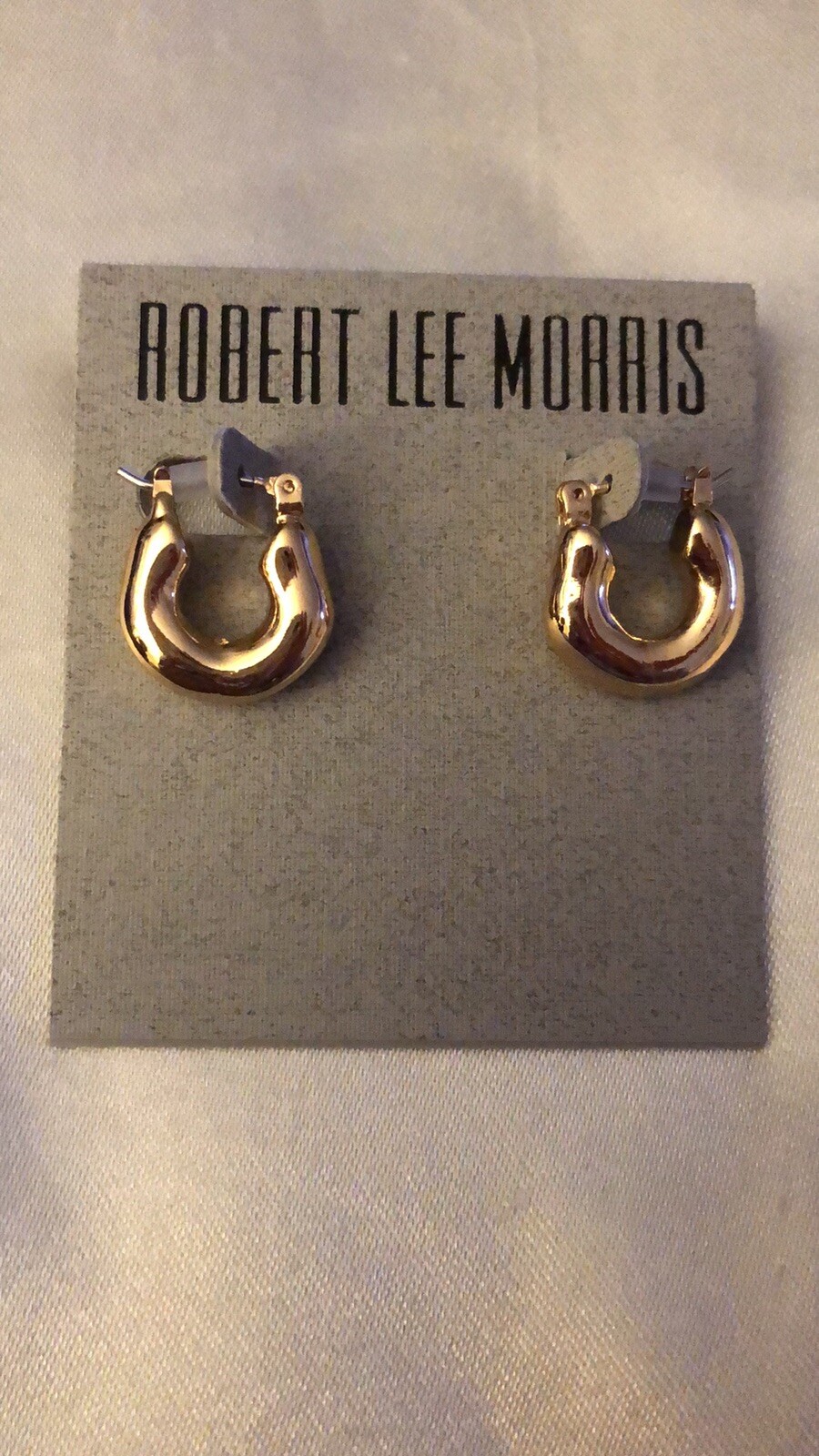 Robert Lee Morris Polished Gold Tone Chunky C-Shaped Small Hoop Earrings NWT