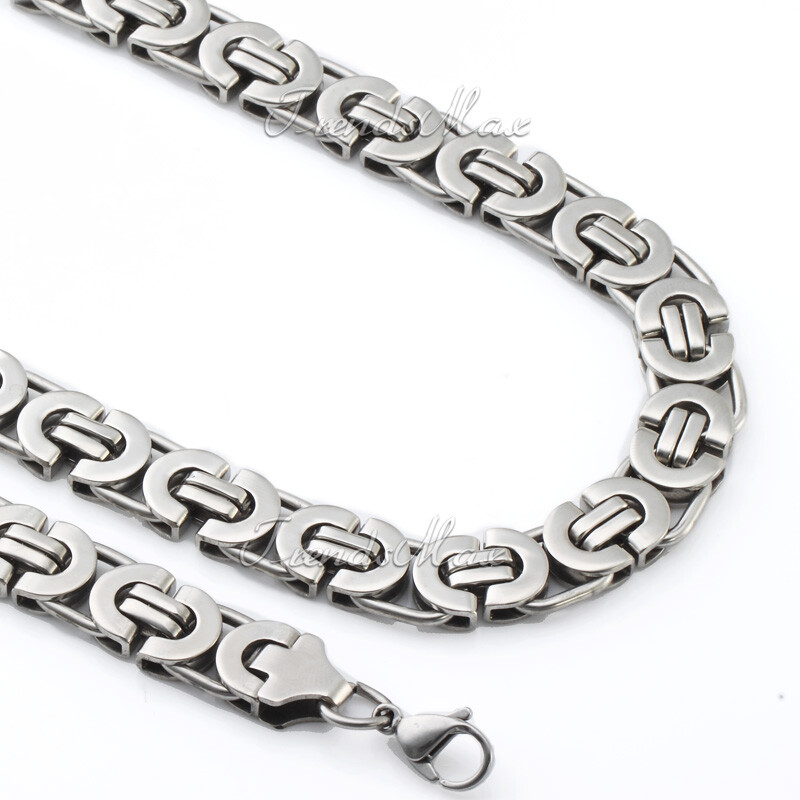 18-36″ 11mm Stainless Steel Flat Byzantine Link Chain Necklace or Bracelet 7-10″