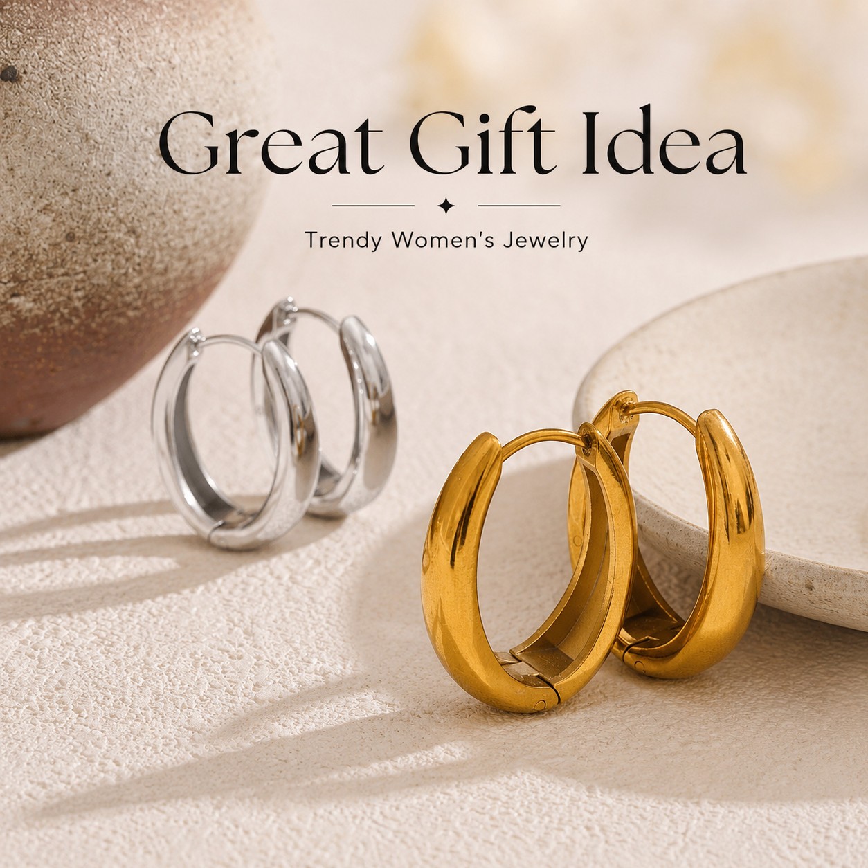 Chunky Huggie Hoop Earrings Stainless Steel Gold Silver Women Small Waterproof