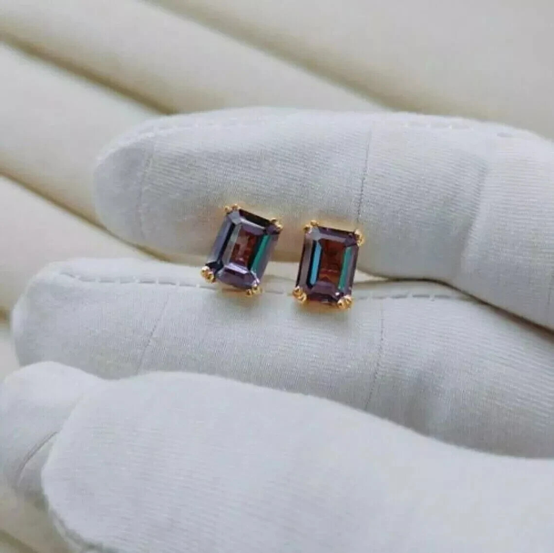 NATURAL GENUINE 6.44ct RUSSIAN ALEXANDRITE EARRINGS POSTS 14K YELLOW GOLD Filed
