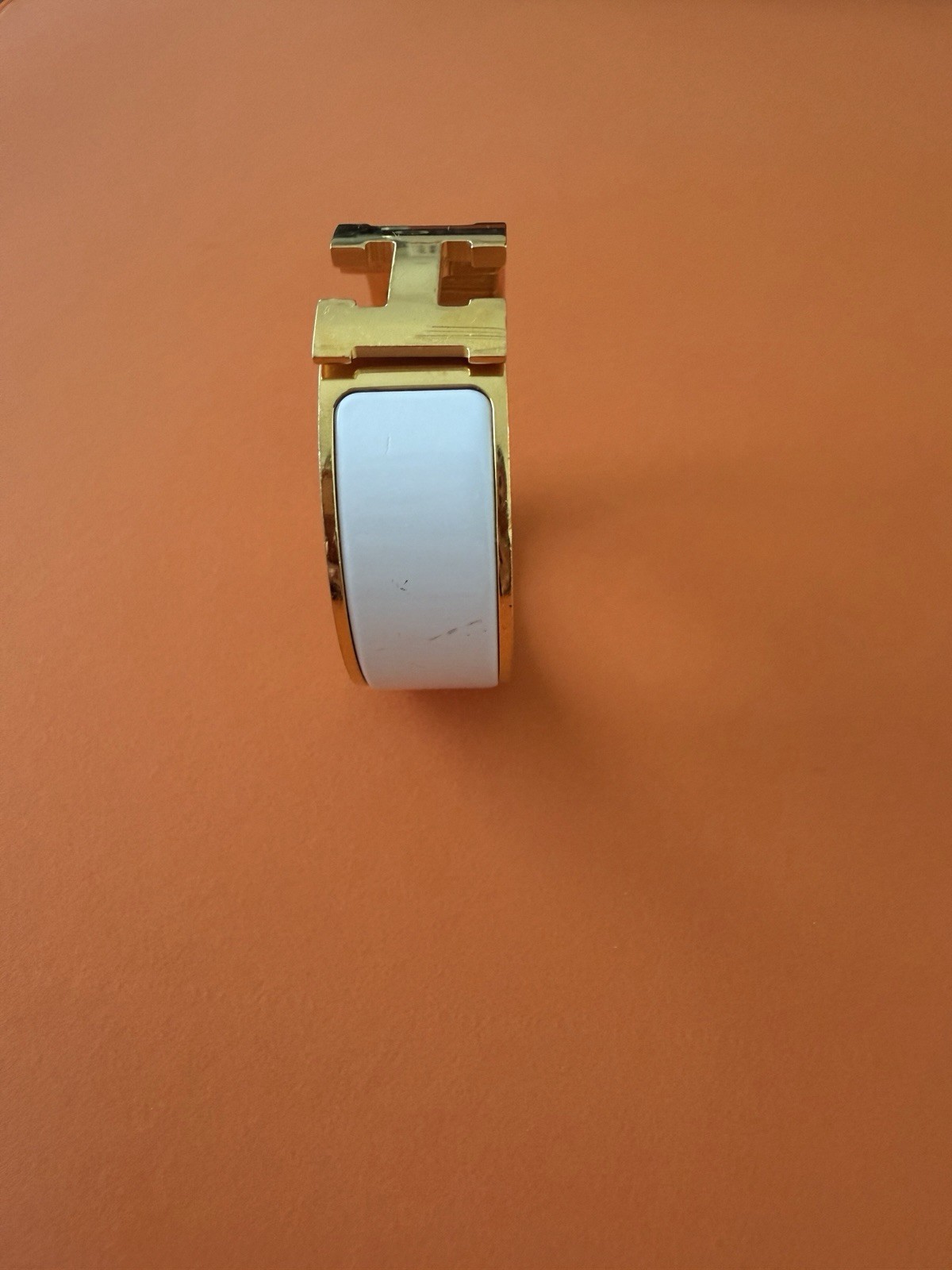 Hermès Clic Clac H Bracelet White Enamel Gold Plated