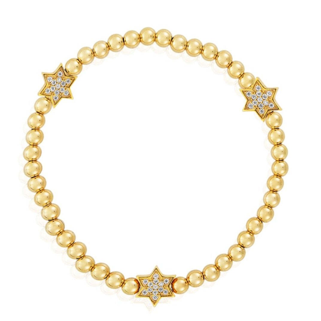 14K Gold Filled Bead Bracelet Jewish Star Charm 6.75″ Dainty