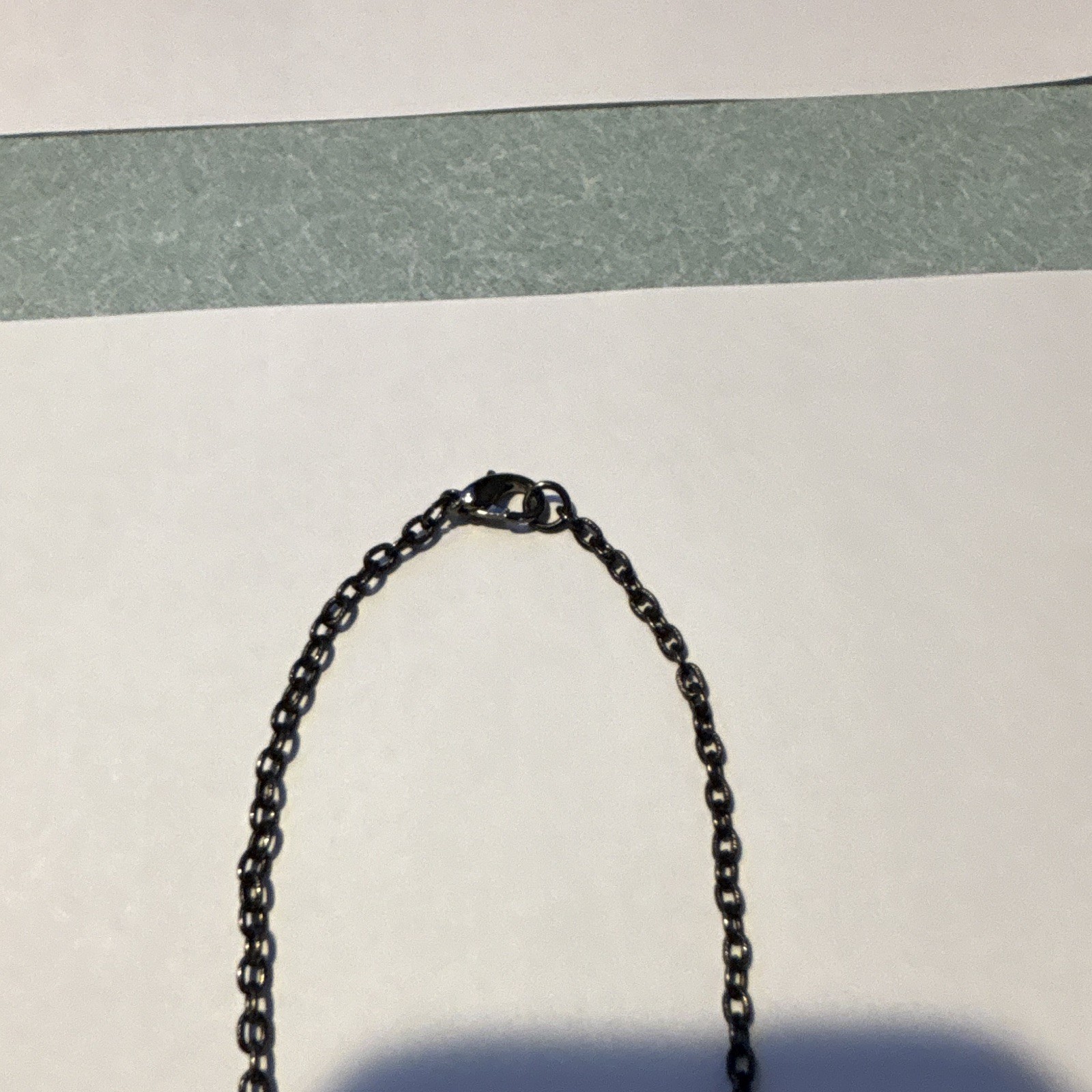 Black Metal Oval Charm Pendant Necklace 18in Cable Chain Lobster Amber Beads
