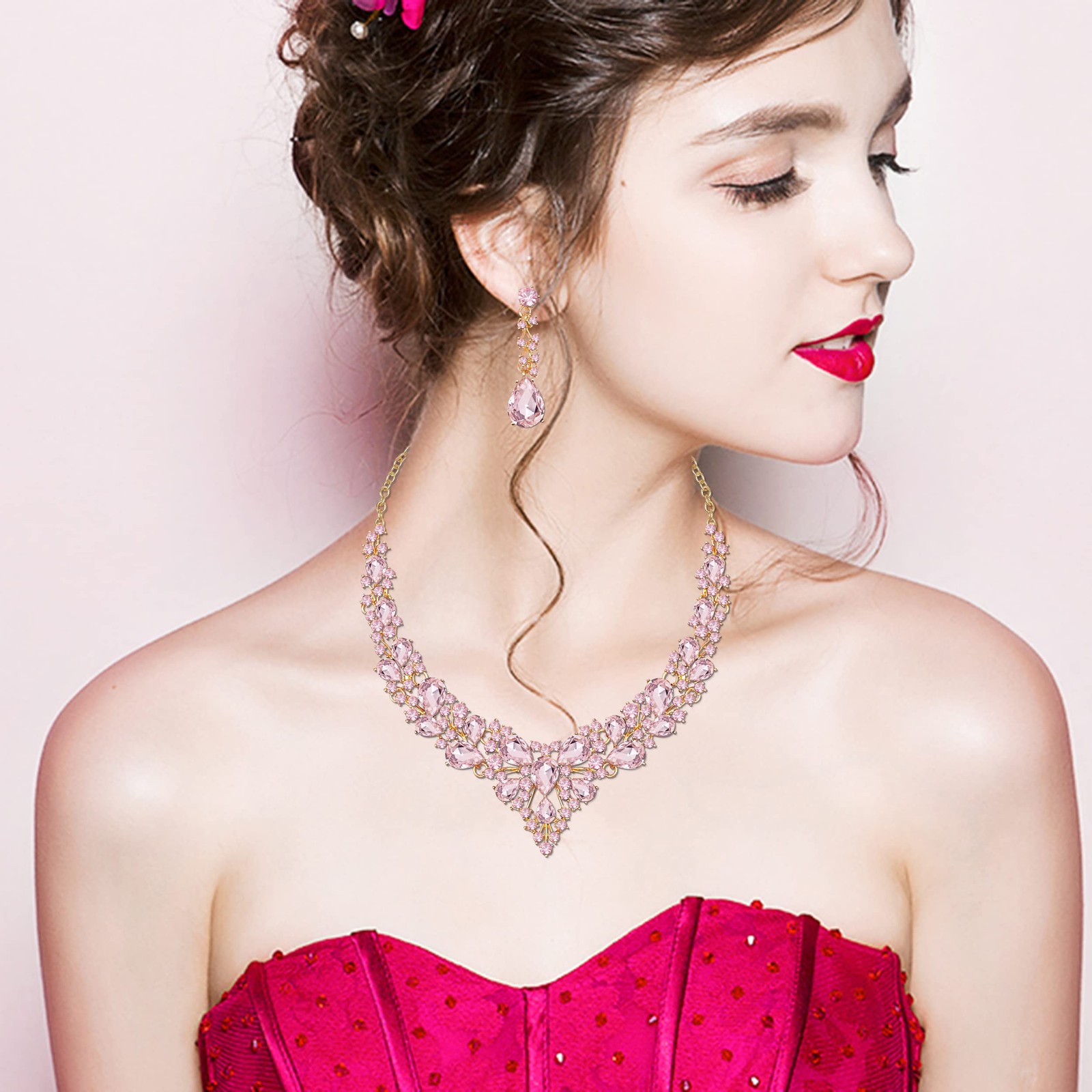 4 Pcs/Set Austrian Crystal Necklace Earrings Bracelet Ring Bridal Jewelry Set…