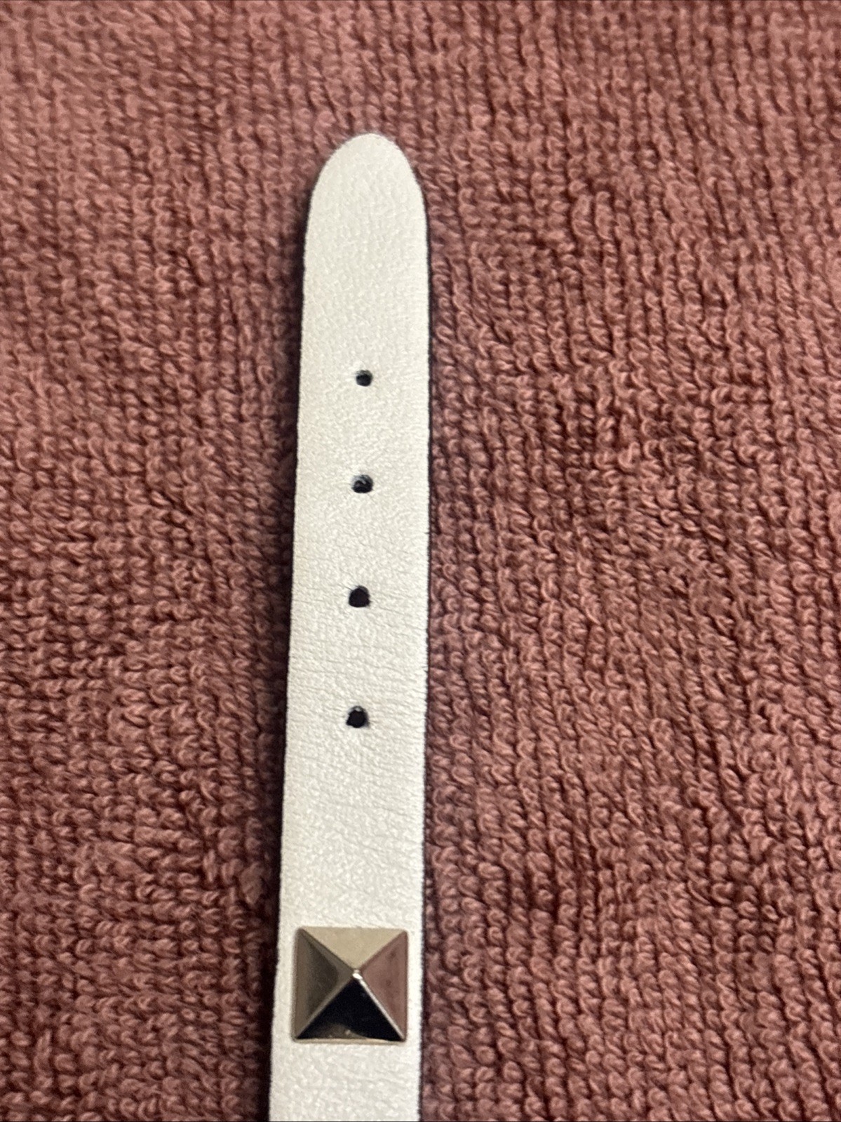 Valentino Silver Gold Rockstud Leather Bracelet Cream Beige