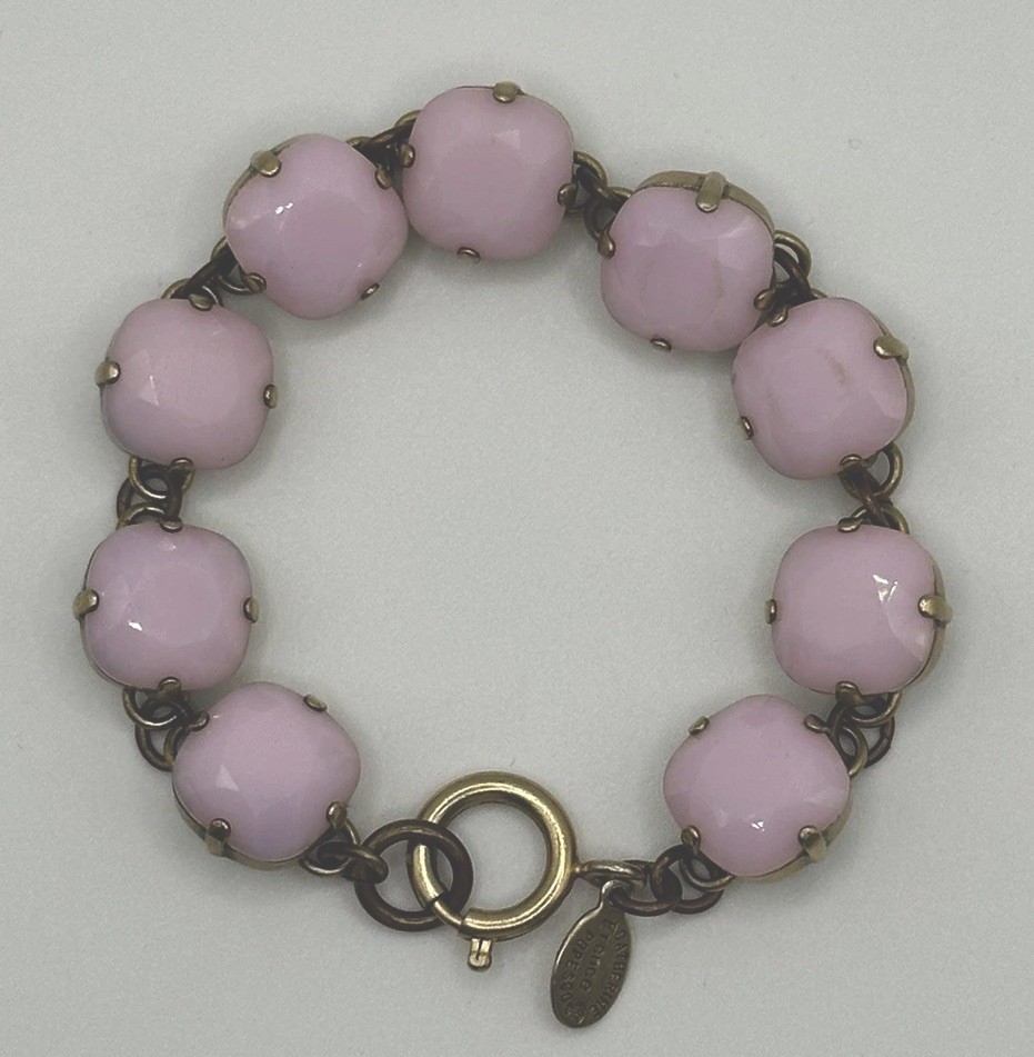 Catherine Popesco France Baby Pink Crystal Bronze Tone Bracelet Beach Cruise
