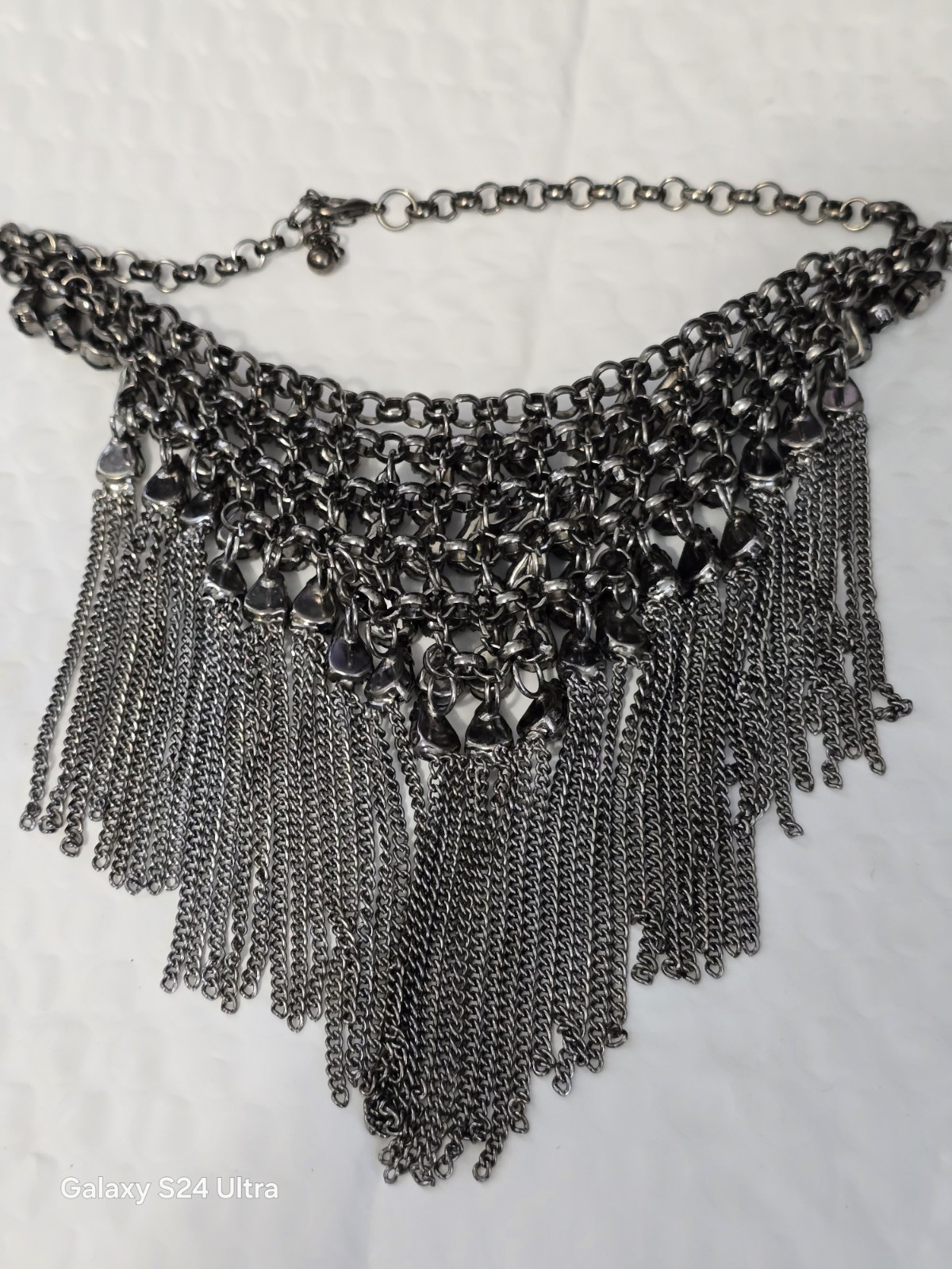 Unbranded Gunmetal Teardrop Crystal Fringe Statement Necklace