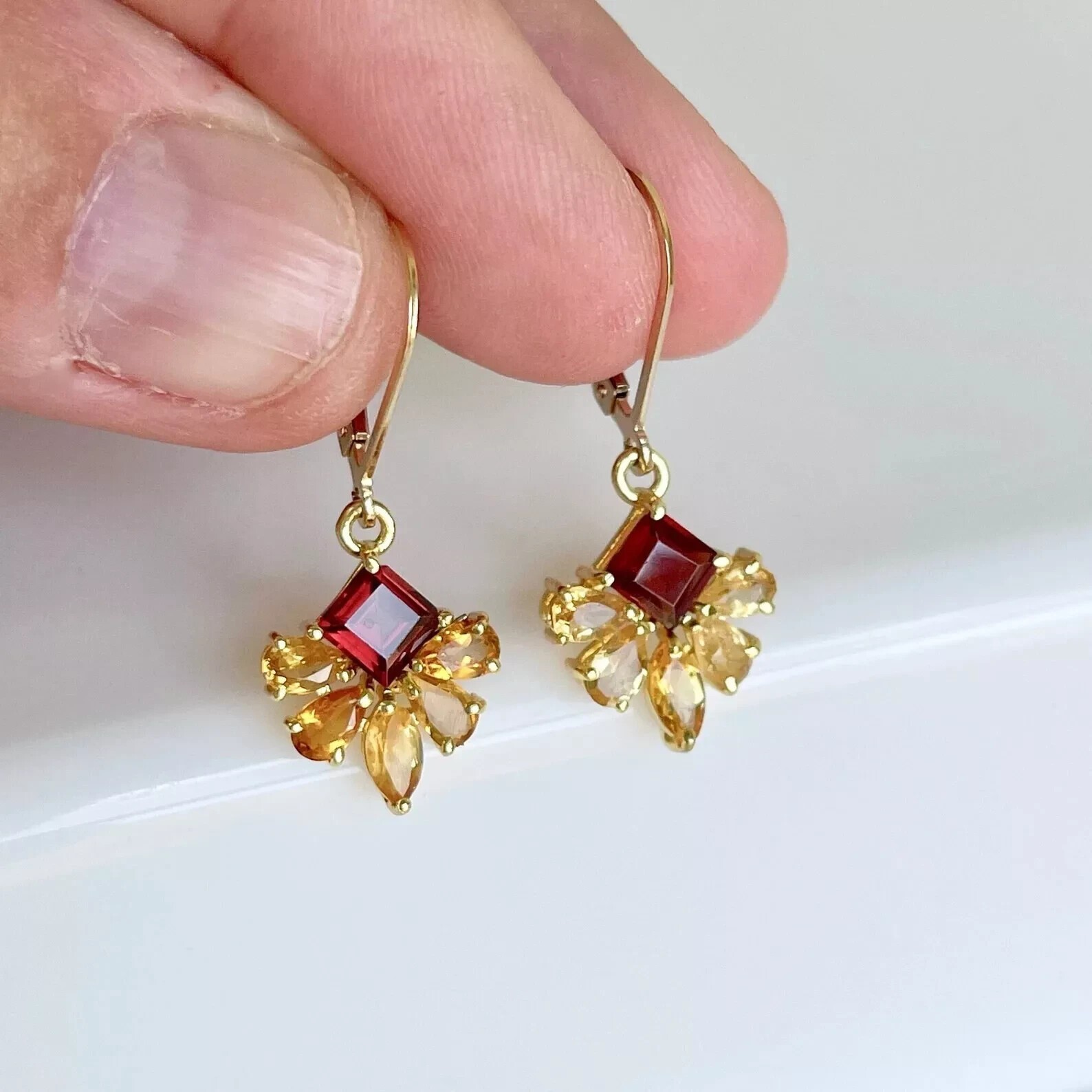 Princess Cut Simulated Red Ruby Women’s Drop Earring In 14K Yellow Gold Plated