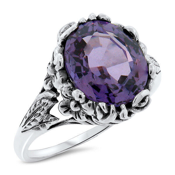 6 Ct COLOR CHANGING LAB ALEXANDRITE CLASSIC STYLE 925 STERLING SILVER RING #470