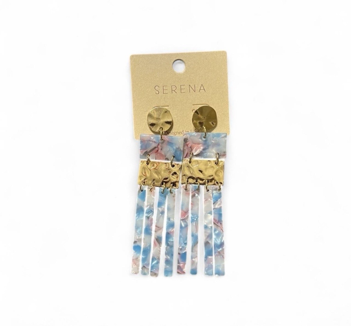 Serena Gold/Blue/Pink Dangle Earrings Detail Designed in the USA