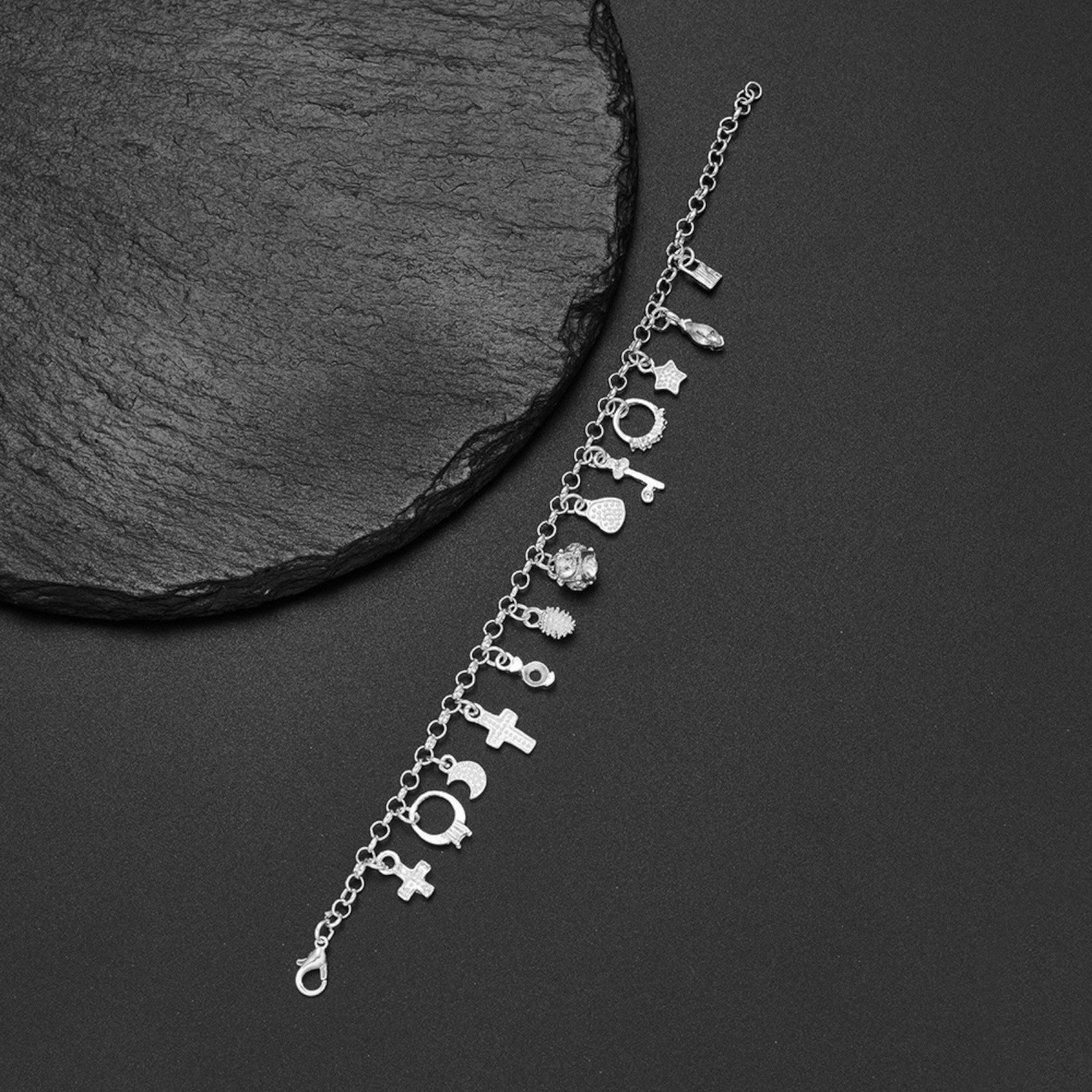 925 Silver Plated Fashion Women Charm pendant Beautiful Bracelet chain A80