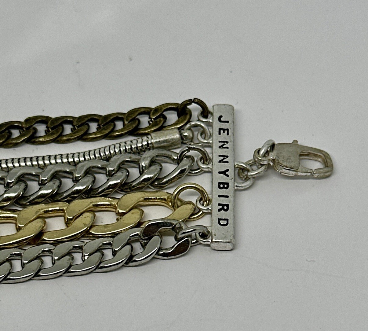 Jenny Bird Multi Tone Metal Multi Chain Bracelet 7 in Sizable Lobster Clasp
