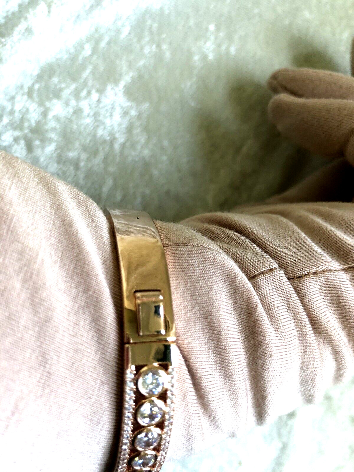 DIAMONIQUE CZ x JENNIFER MILLER HINGED BANGLE 14K GOLD PLATED SS, AVG (M4417-24)