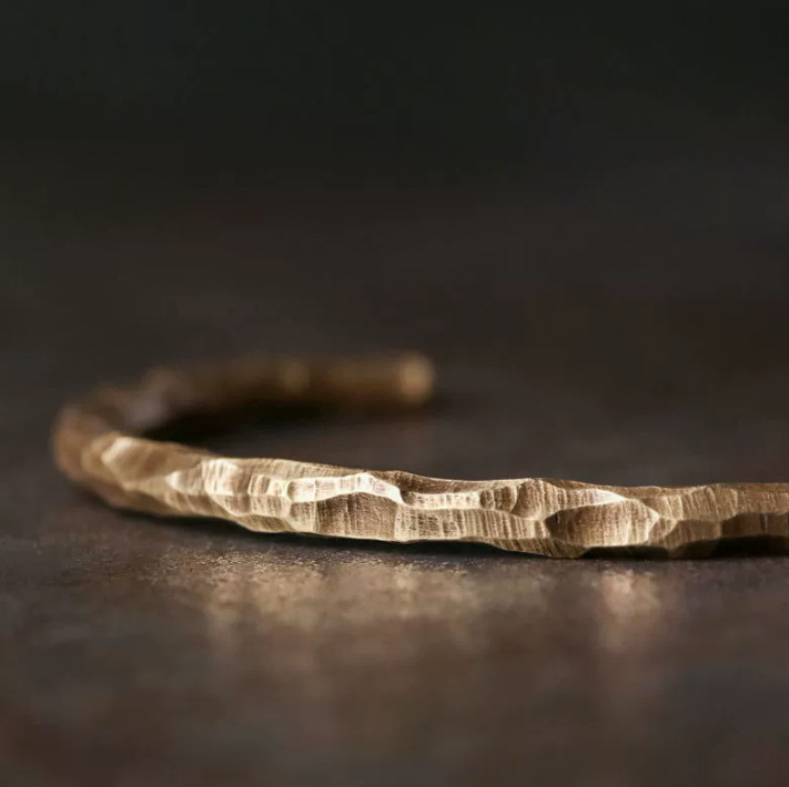 Vintage Hammered Brass Open Cuff Bracelet Healing Minimalist Unisex Reiki Gift