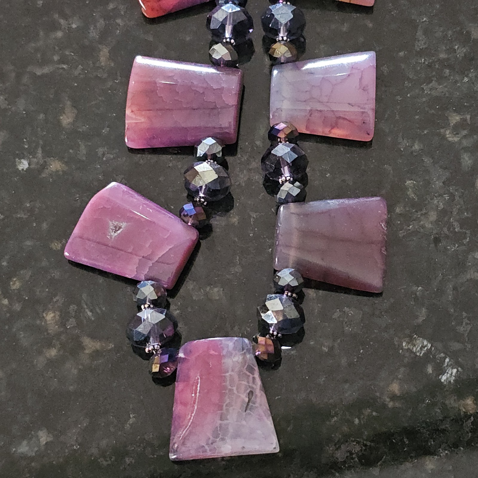 Donna Dressler Statement Necklace Sterling Silver 925 Pink Agate Stone Heavy 21″