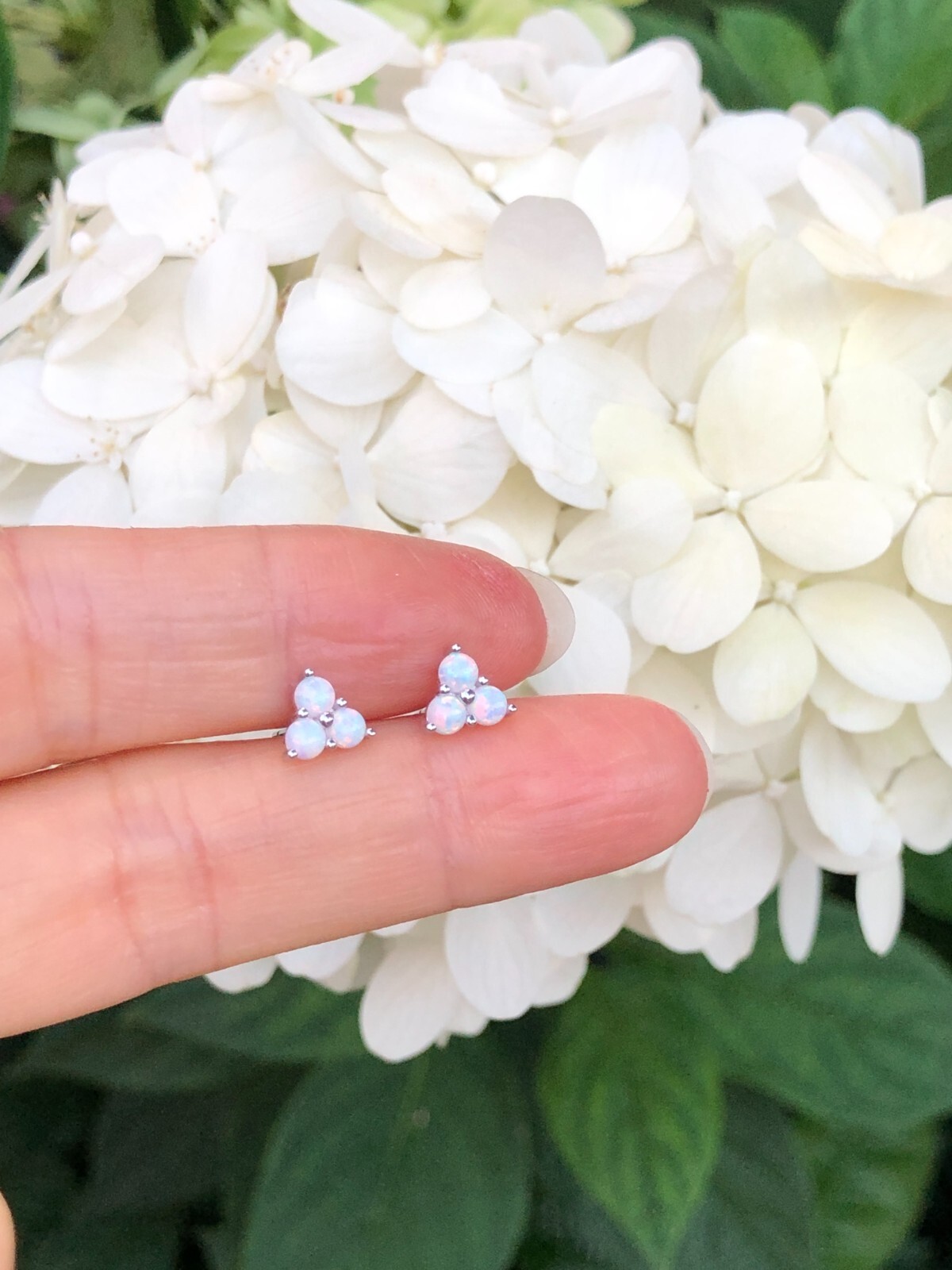Three Stone White Opal Stud Earrings Sterling Silver 925 Tiny Studs 6mm