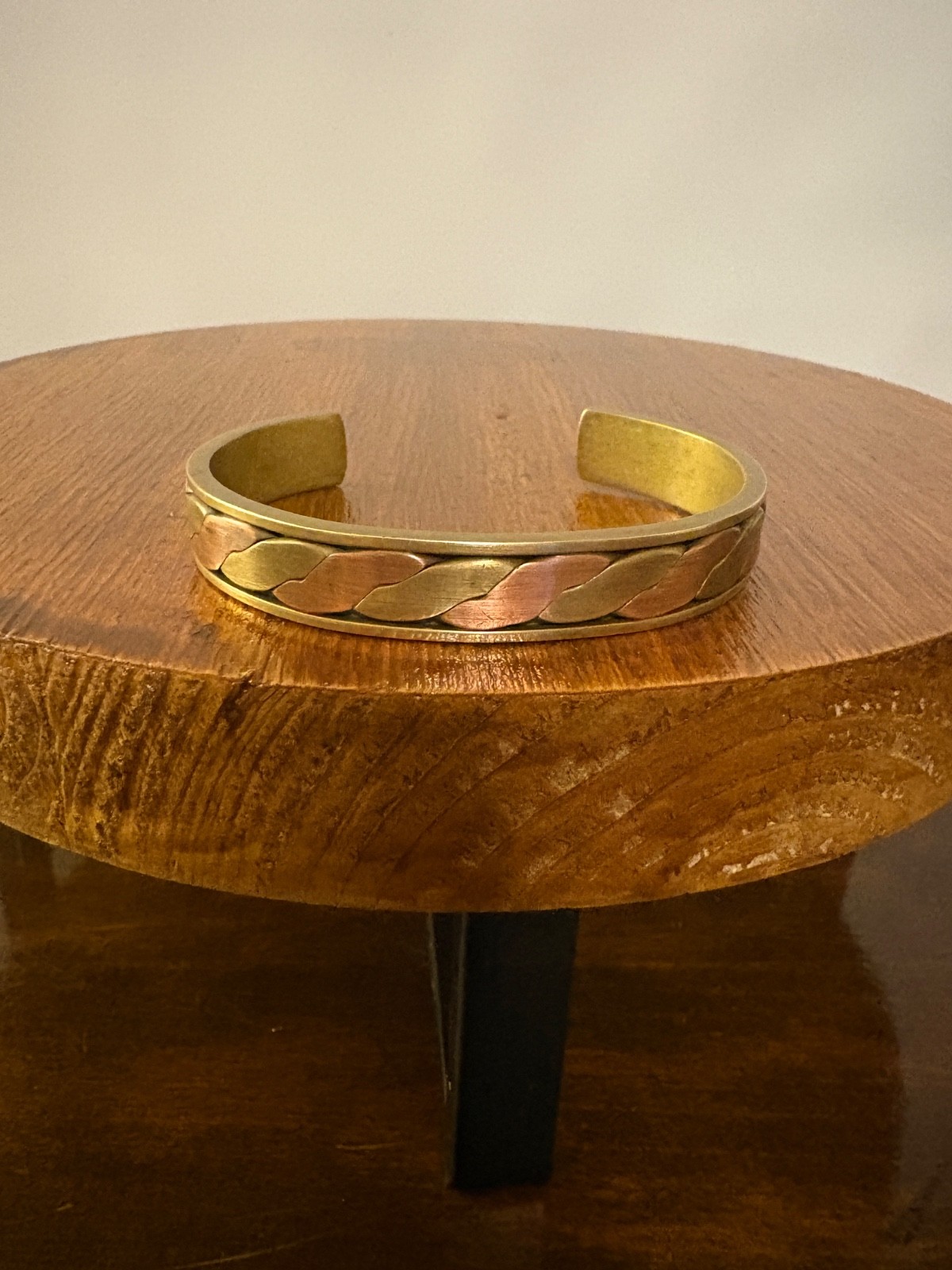 3 Vintage Chunky Slip on Bangle Bracelets Brass Pink Copper Mix