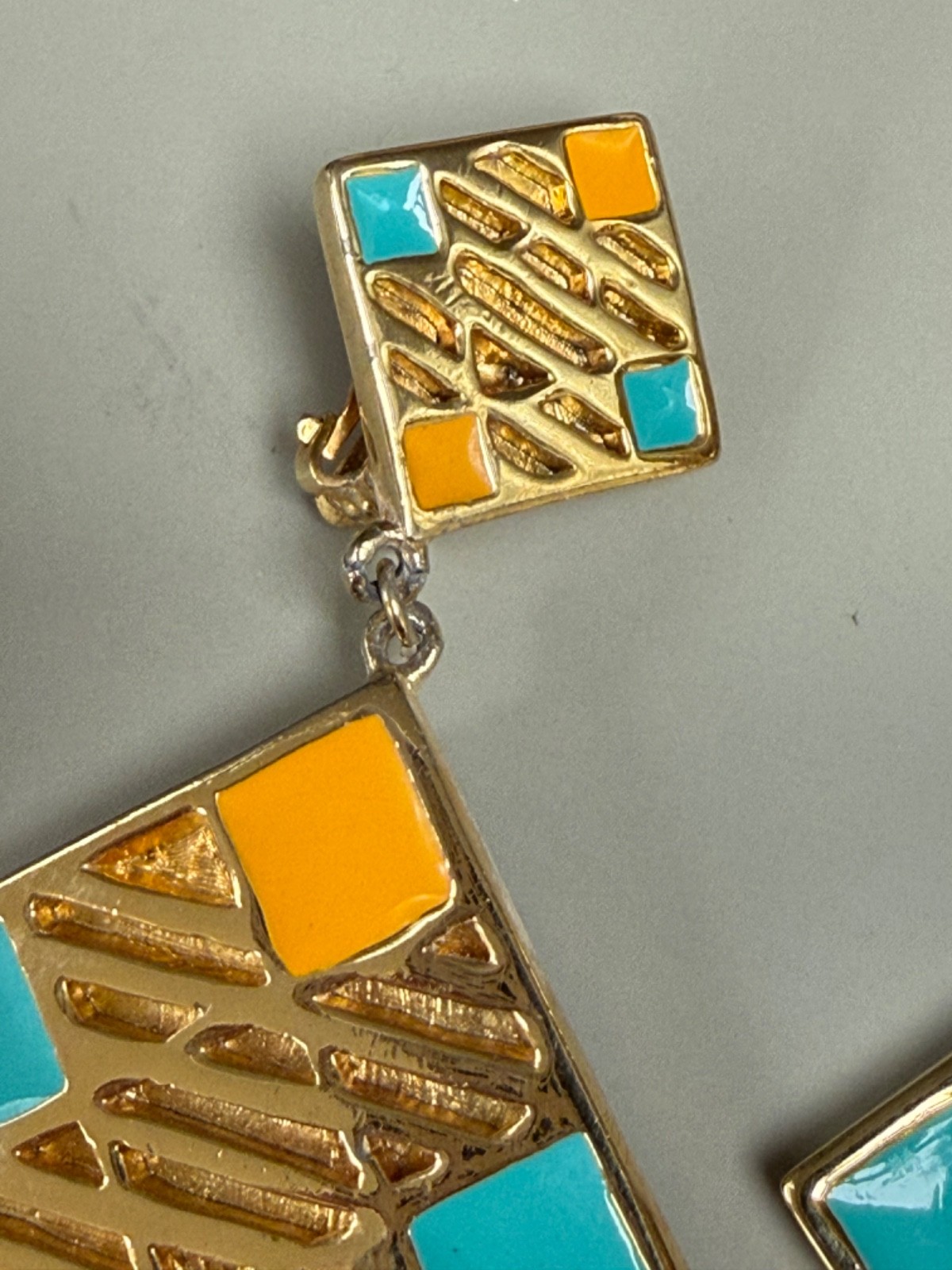 Vintage Valentino Garavani Geometric Enamel & Gold tone Clip on Earrings