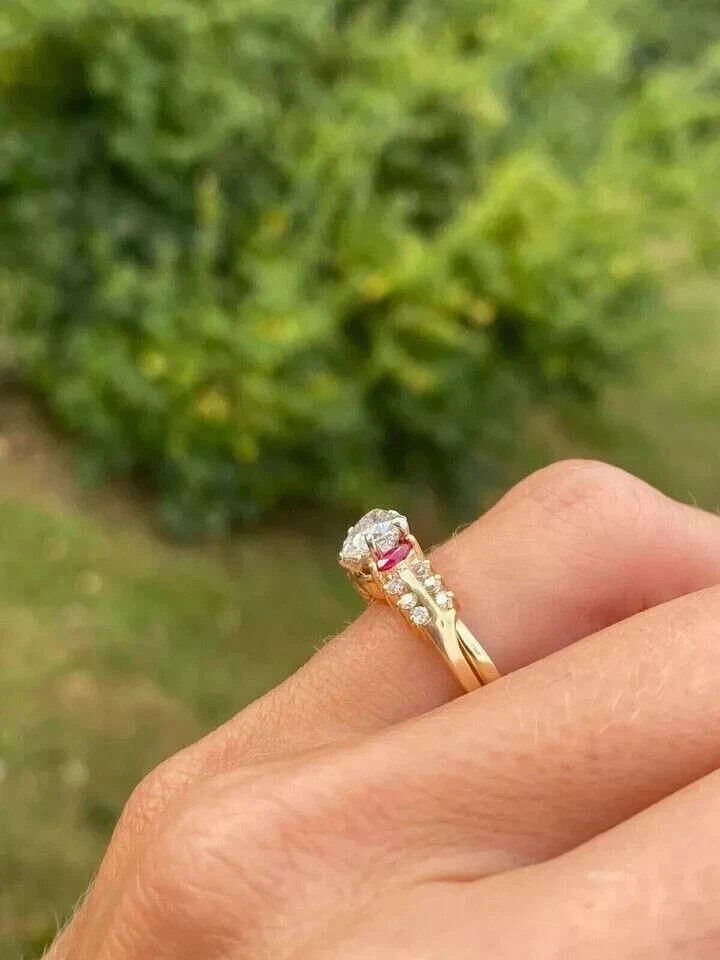 3 Ct Trillion Simulated Diamond Women Stunning Band Ring 14K Yelllow Gold Plated