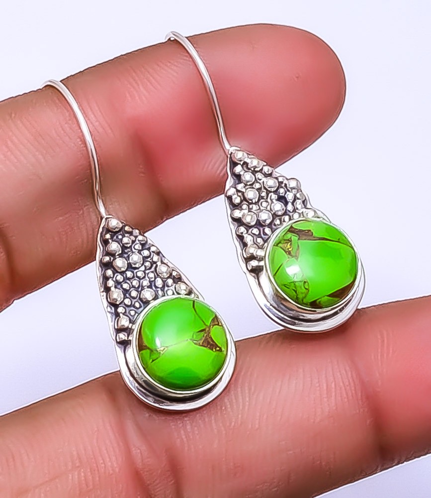Copper Green Turquoise Designer 925 Sterling Silver Handmade Earring 1.56″ E28