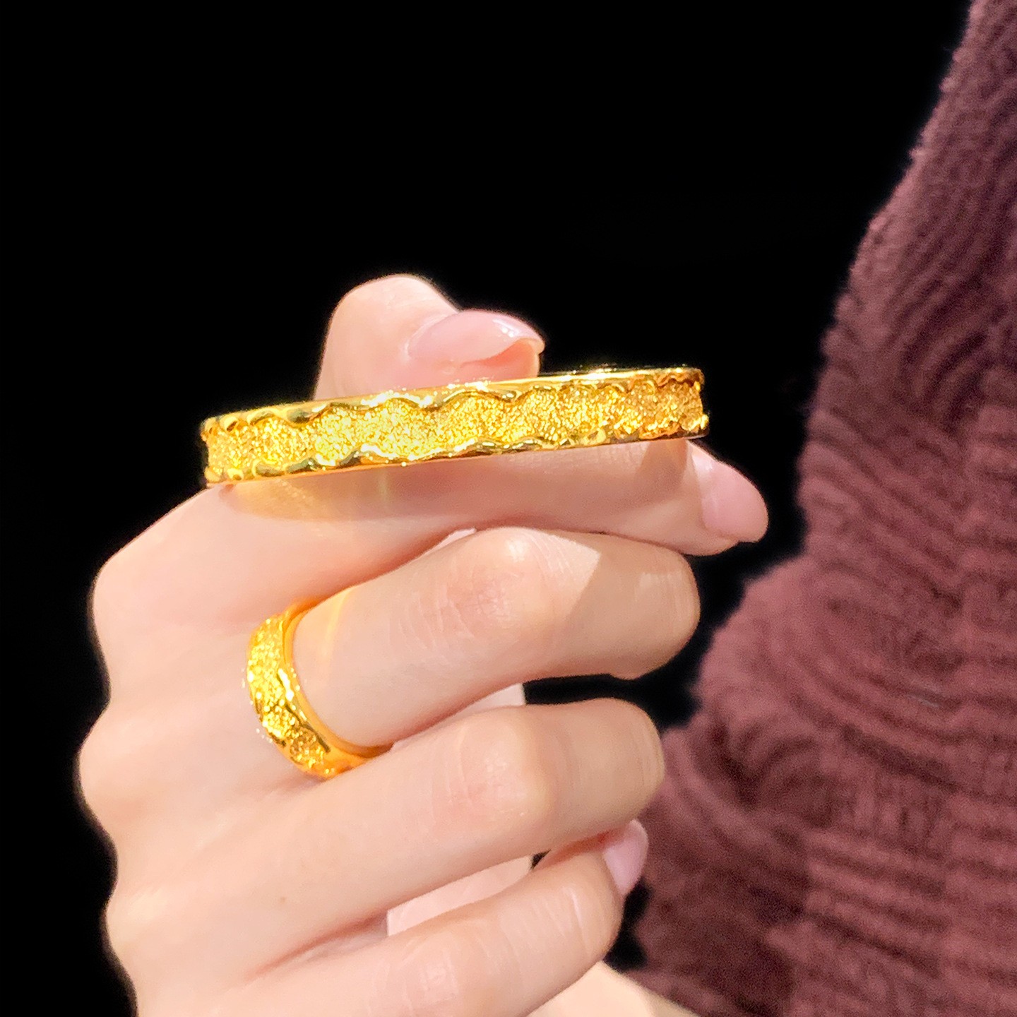 22K 23K 24K Thai Baht Yellow Gold ring with simple opening adjustment