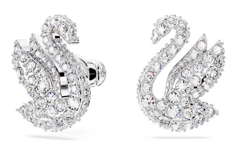 Swarovski Swan stud earrings Swan, White, Rhodium plated 5647873