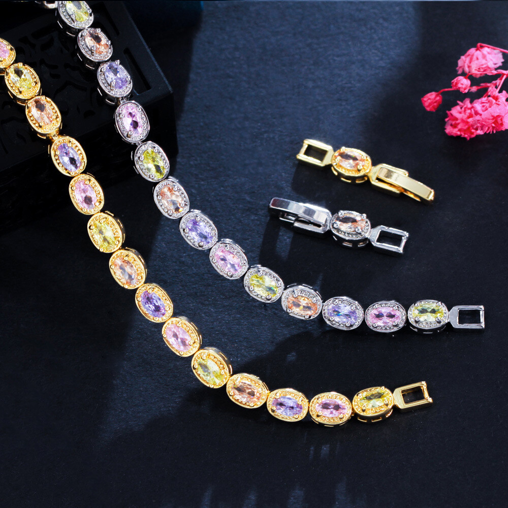 Candy Rainbow Color Amethyst Citrine Topaz Gems Silver Women Charm Bracelets