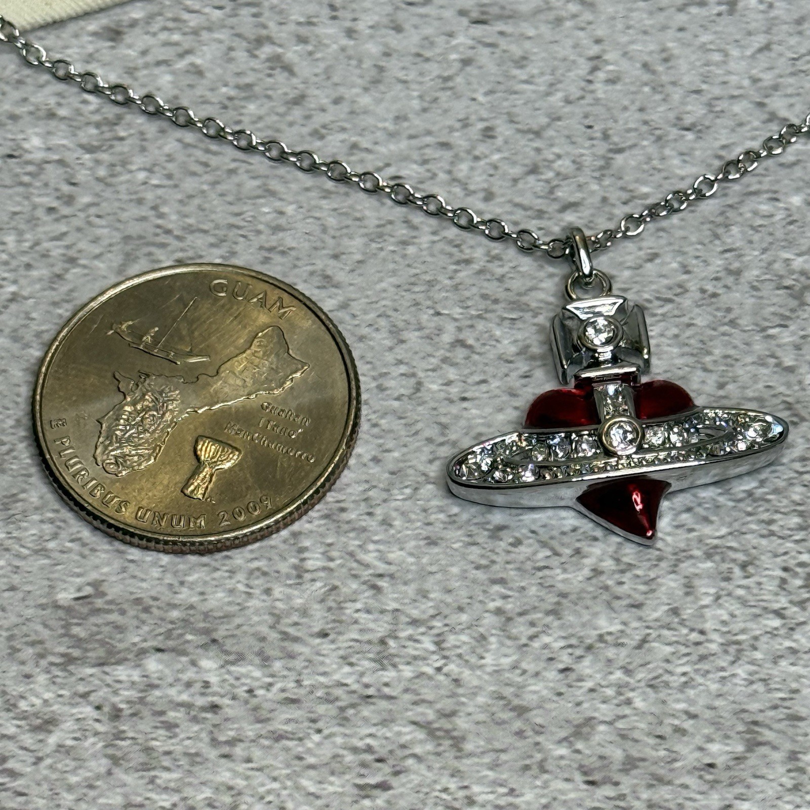 Used Vivienne Westwood Necklace Red Diamante Heart WITH PACKAGING