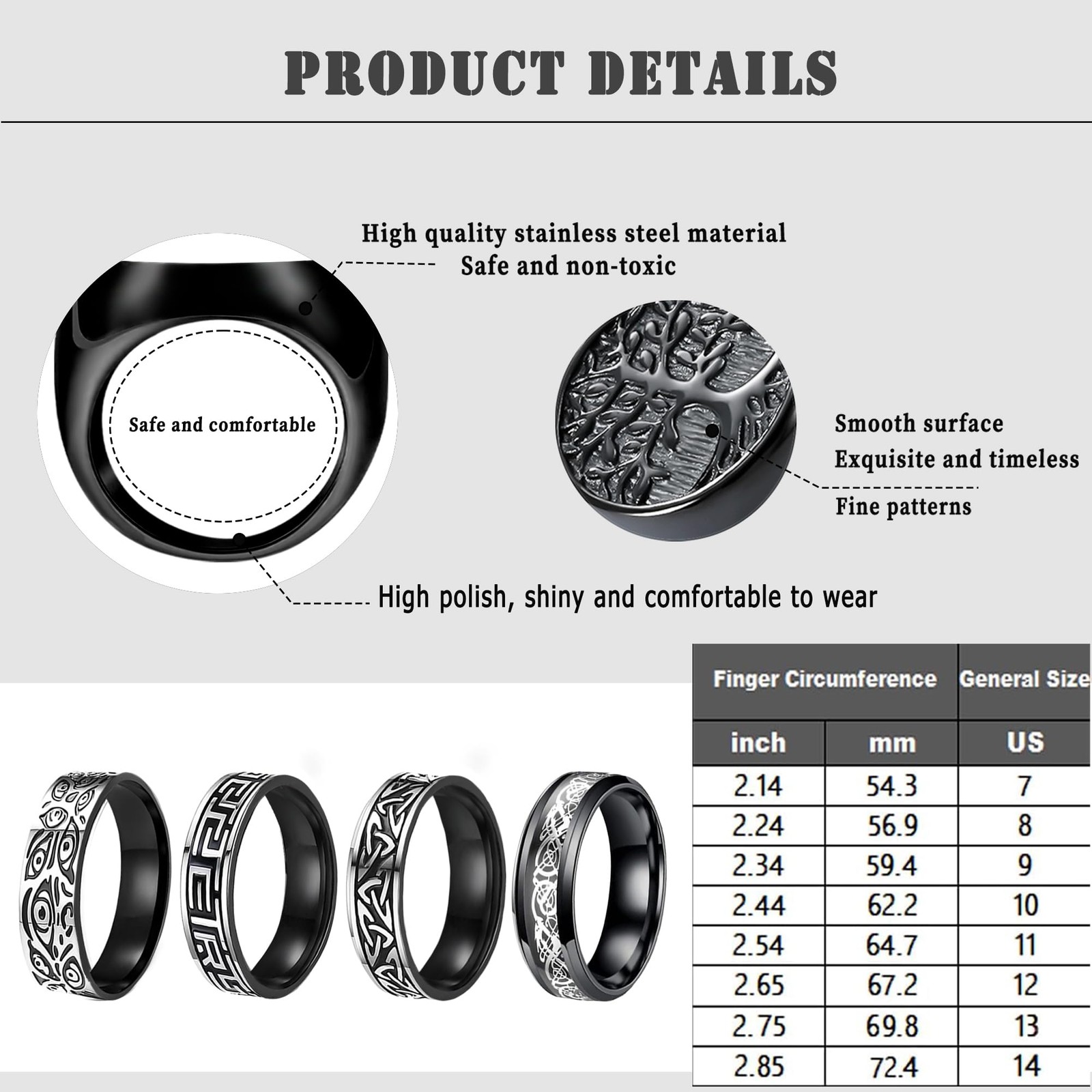 8Pcs Stainless Steel Vintage Rings for Men Greek Signet Thumb Silvery Golden …