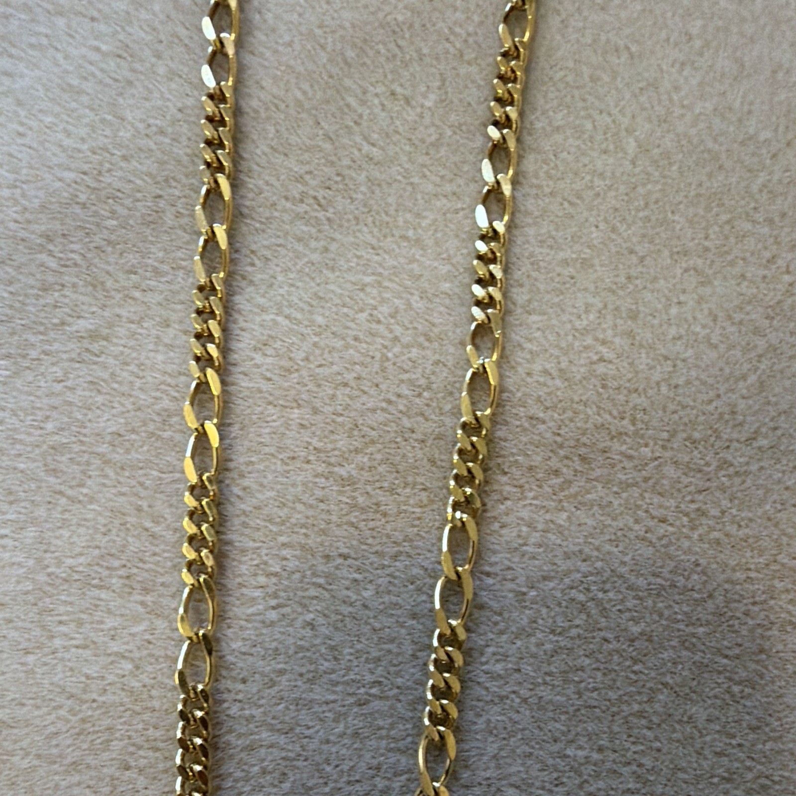 Gold Tone Figaro Chain Necklace, Metal, Lobster Clasp, No Stone