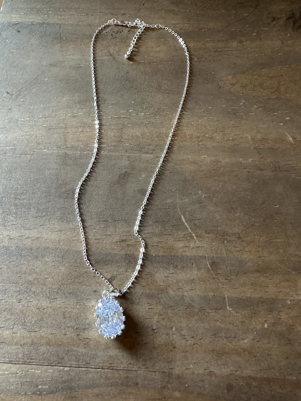 New Without Tags White Gold Plated Clear CZ Stone Pendant Necklace 16-18”