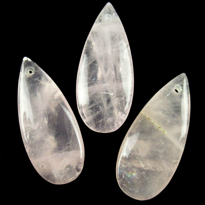 30g 6Pcs 35x15x6mm Natural Rose Quartz Teardrop Pendant Bead YJWW31