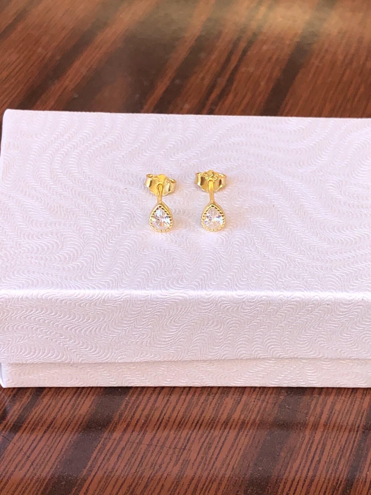 925 Sterling Silver CZ Teardrop Stud Earrings Women Girl Dainty Gold Studs 4.5mm