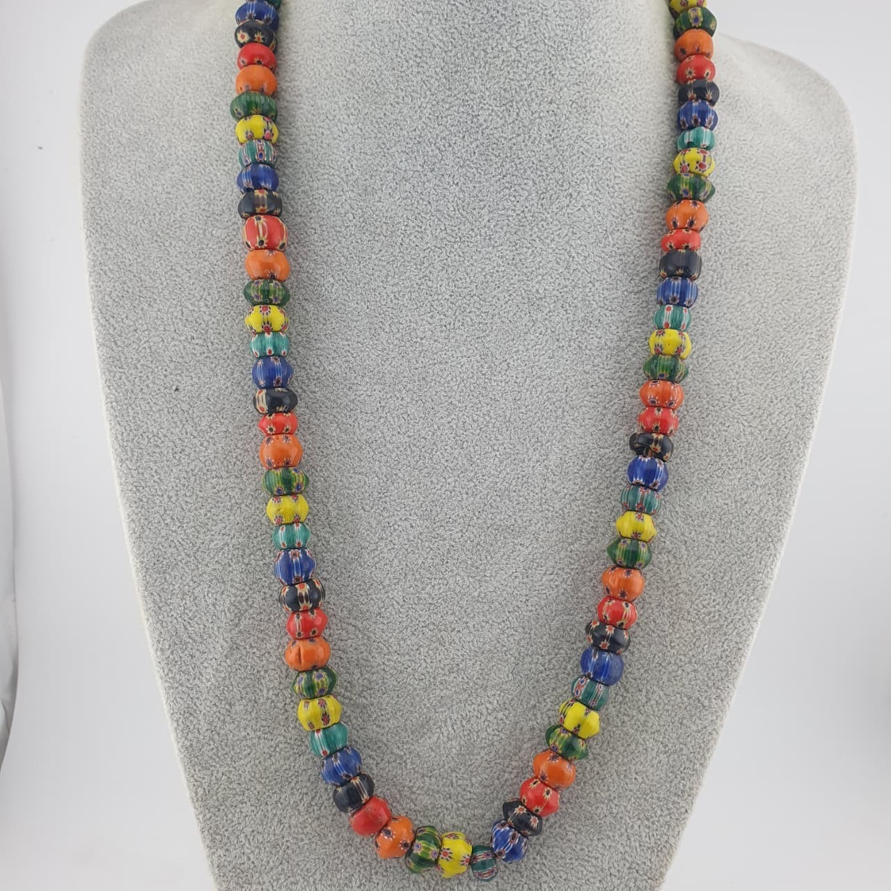 Vintage Venetian Style Multicolor Chevron Beaded Strands 22in | 9.1–11.2mm