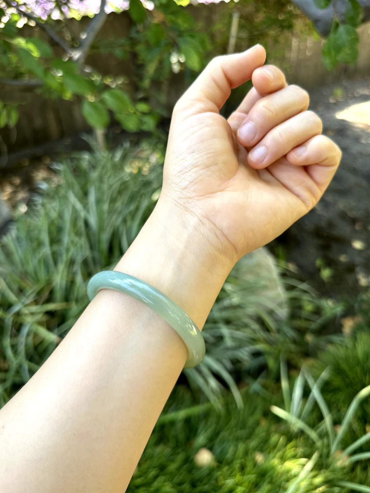 54.2mm Oily Water Duck Egg Green Nephrite Bangle Bracelet | 54口鸭蛋青和田玉手镯