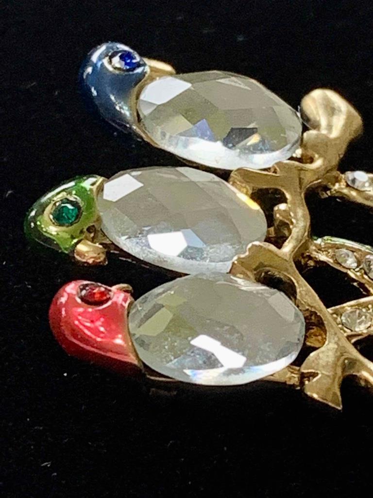 Cute Gold Tone 3 Parrots Red, Green, Blue Enamel & Rhinestone Deco Pin Brooch #2