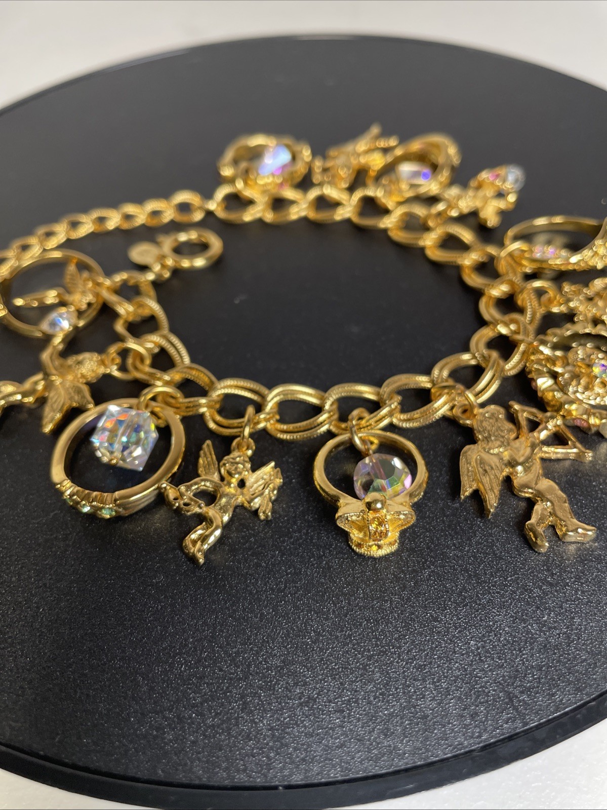 Vintage Kirks Folly Secret of the Seven Angels Rings Bracelet w/ Box AB Crystals