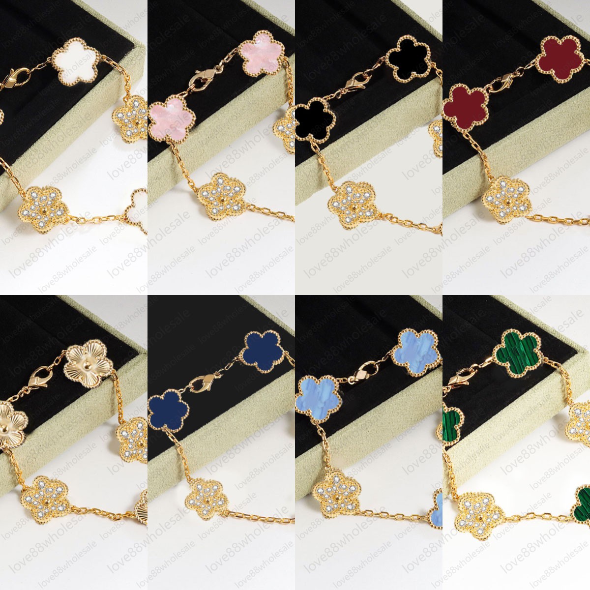 Women Four-Leaf Clover Bracelet Charm Mother-of-Pearl 18K Gold Designer Jewelry